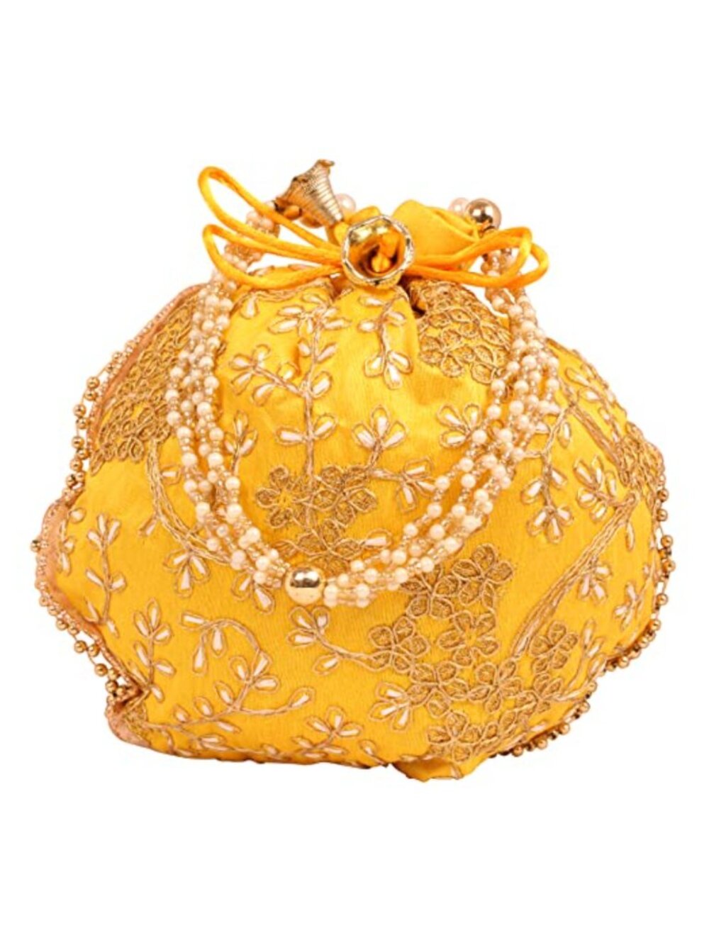 Hand Embroidered Faux Pearls Drawstring Bag Jewelry Pouch Gift